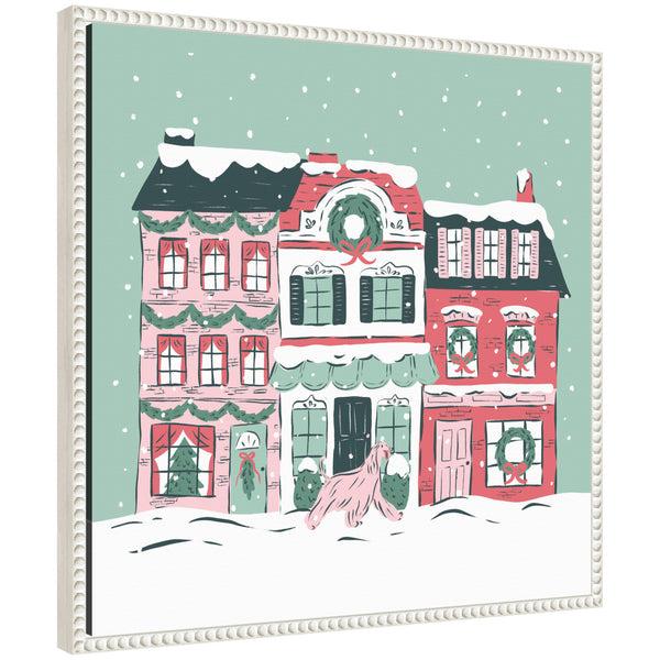 kate & laurel Sylvie Beaded Snowy Christmas Village Framed Canvas by Krissy Mast