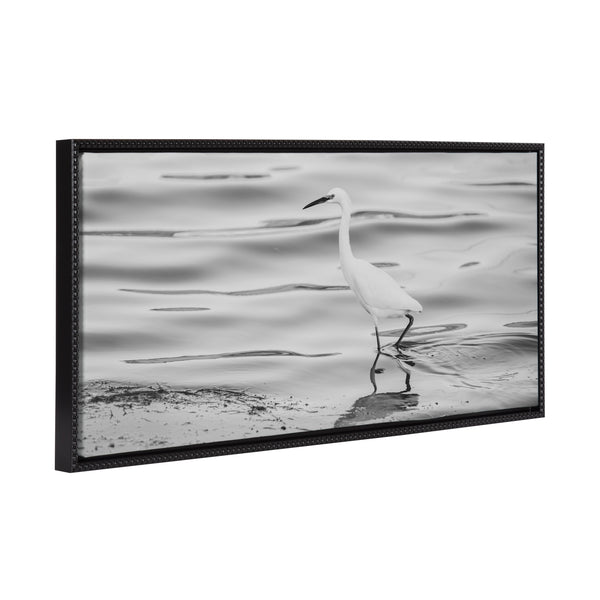 kate & laurel Sylvie Beaded Snowy Egret No 3 Black and White Framed Canvas by Crystal Lynn Collins