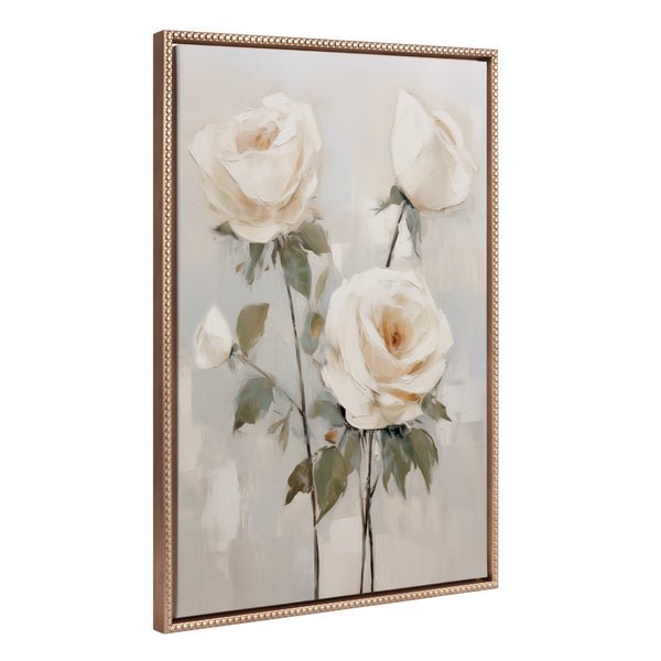Kate & Laurel Sylvie Beaded Soft White Roses Framed Canvas By The Creative Bunch Studio