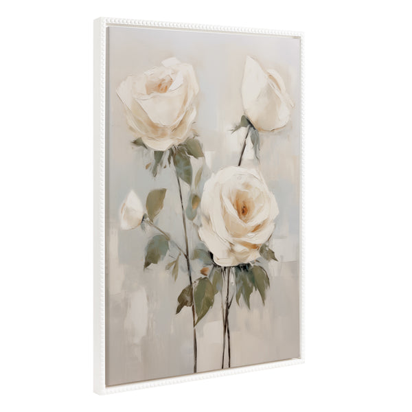 kate & laurel Sylvie Beaded Soft White Roses Framed Canvas by The Creative Bunch Studio