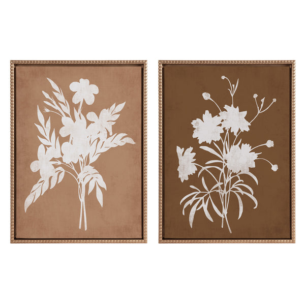 Kate & Laurel Sylvie Beaded Spring Floral Silhouette 2 Clay White And Spring Floral Silhouette 11 Bark White Framed Canvas Art Set By Heather Dutton