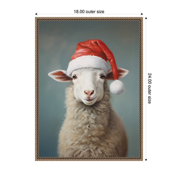 Kate & Laurel Sylvie Beaded Sweet Sheep Santa Hat Framed Canvas By The Creative Bunch Studio