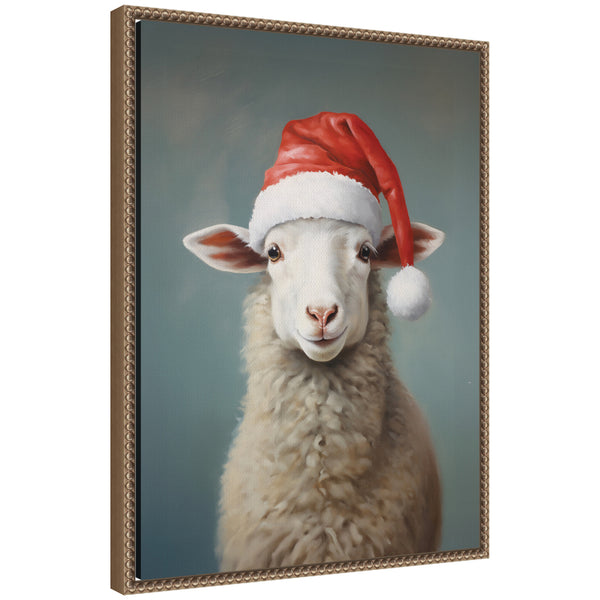 kate & laurel Sylvie Beaded Sweet Sheep Santa Hat Framed Canvas by The Creative Bunch Studio
