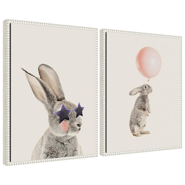 kate & laurel Sylvie Beaded The Bunny Star Glasses and The Bunny Pink Balloon Framed Canvas Art Set by July Art Prints
