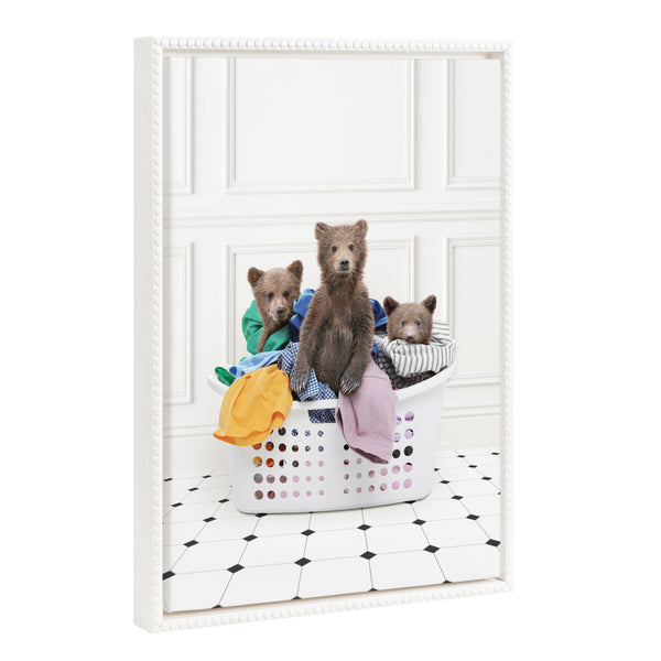 Kate & Laurel Sylvie Beaded Three Bears In Laundry Basket Classic White Style Framed Canvas By Amy Peterson