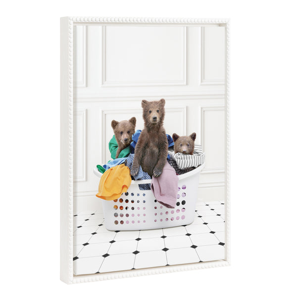 kate & laurel Sylvie Beaded Three Bears In Laundry Basket Classic White Style Framed Canvas by Amy Peterson