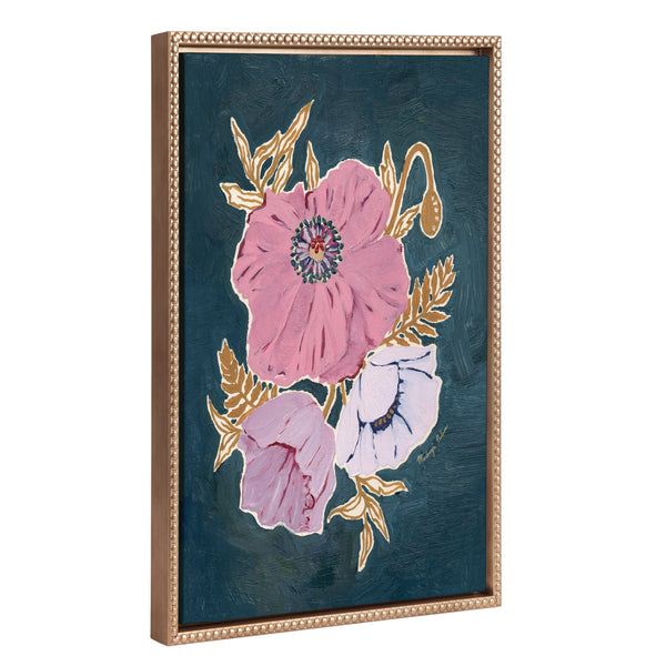 Kate & Laurel Sylvie Beaded Three Purple Poppies Framed Canvas By Mackenzie Nelson