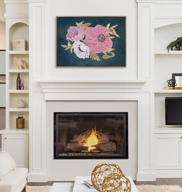 Kate & Laurel Sylvie Beaded Three Purple Poppies Framed Canvas By Mackenzie Nelson