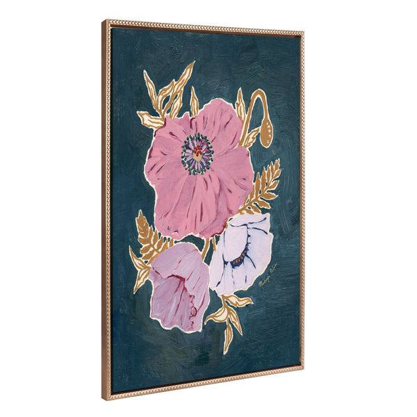 kate & laurel Sylvie Beaded Three Purple Poppies Framed Canvas by Mackenzie Nelson