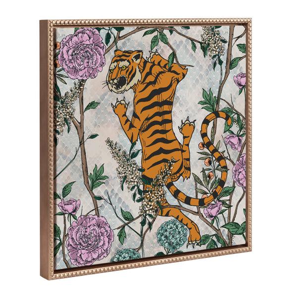 kate & laurel Sylvie Beaded Tiger Floral Framed Canvas by Nikki Chu