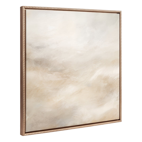 kate & laurel Sylvie Beaded Tonal Abstract White Beige Framed Canvas by The Creative Bunch Studio
