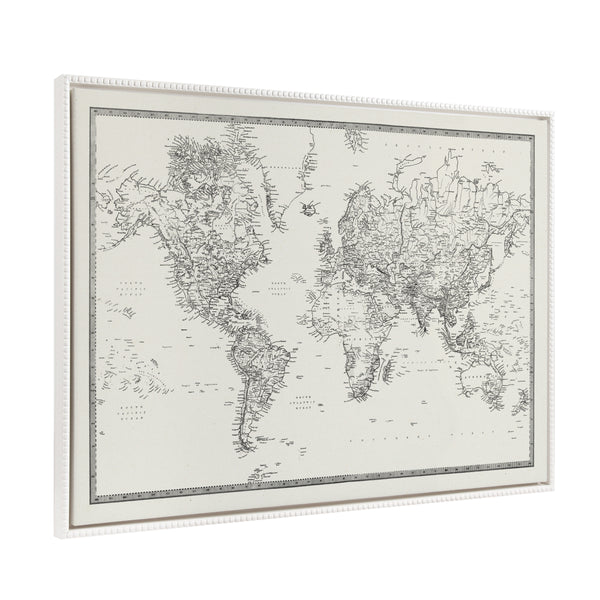 Kate & Laurel Sylvie Beaded Vintage Black And White World Map Framed Canvas By The Creative Bunch Studio