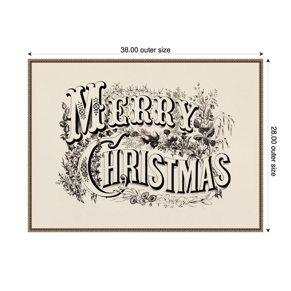 Kate & Laurel Sylvie Beaded Vintage Merry Christmas Ornate Embellished Typography Framed Canvas By Corinna Buchholz Of Piddix