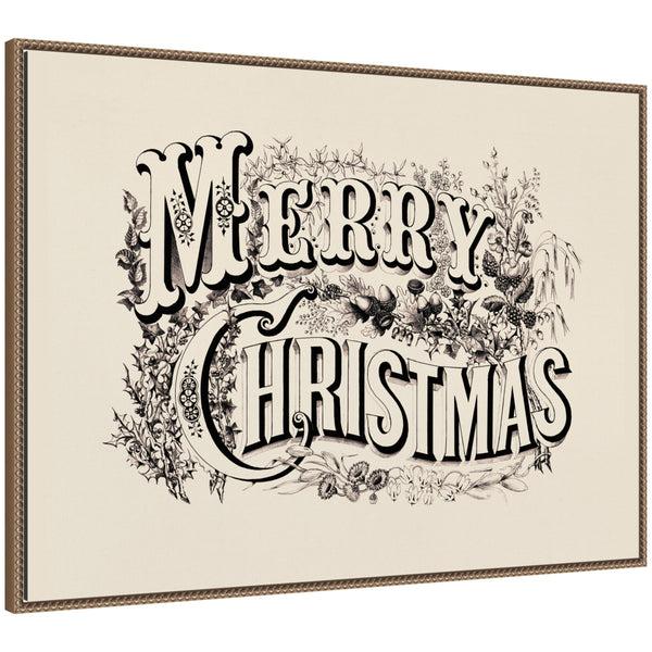 kate & laurel Sylvie Beaded Vintage Merry Christmas Ornate Embellished Typography Framed Canvas by Corinna Buchholz of Piddix