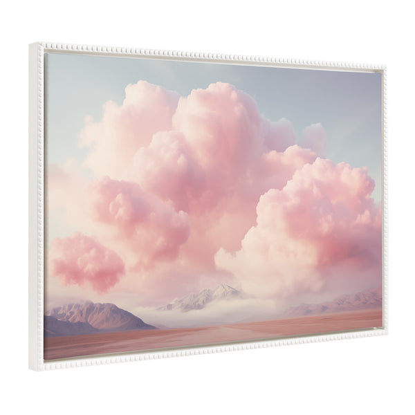 kate & laurel Sylvie Beaded Vintage Pink Cotton Candy Clouds Mountain Landscape Framed Canvas by The Creative Bunch Studio
