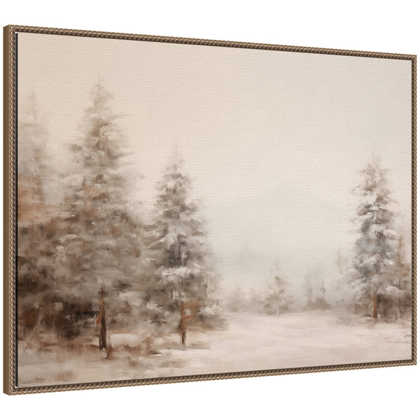kate & laurel Sylvie Beaded Warm Neutral Winter Forest Landscape Framed Canvas by The Creative Bunch Studio
