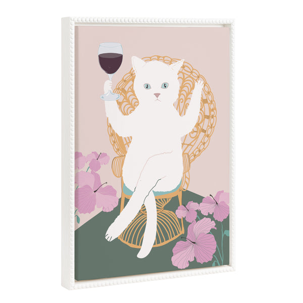 Kate & Laurel Sylvie Beaded Wine Cat II Framed Canvas By Honey Island Studio