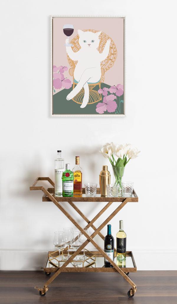 Kate & Laurel Sylvie Beaded Wine Cat II Framed Canvas By Honey Island Studio
