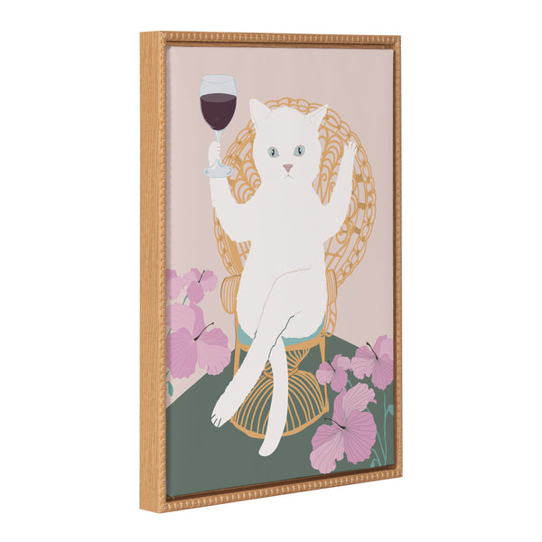 kate & laurel Sylvie Beaded Wine Cat II Framed Canvas by Honey Island Studio
