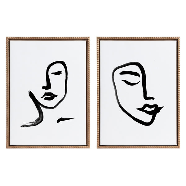 Kate & Laurel Sylvie Beaded Woman Face Art And Face Line Art Framed Canvas Art Set By Viola Kreczmer