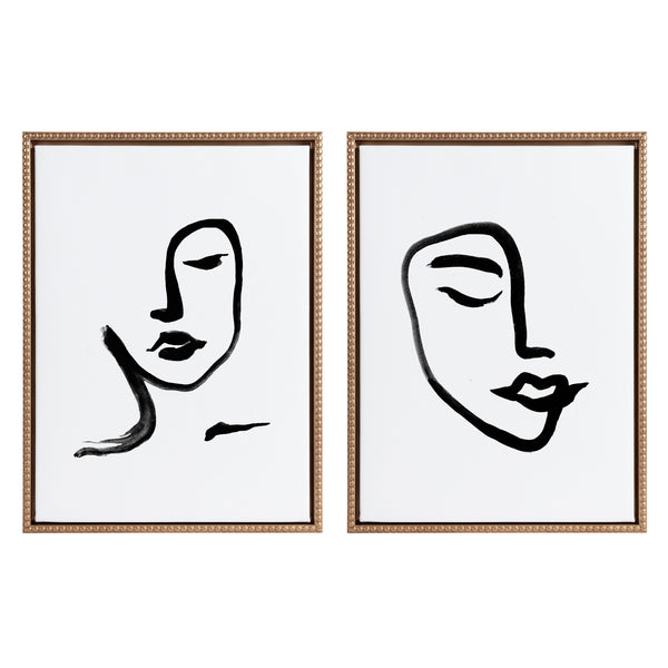 kate & laurel Sylvie Beaded Woman Face Art and Face Line Art Framed Canvas Art Set by Viola Kreczmer