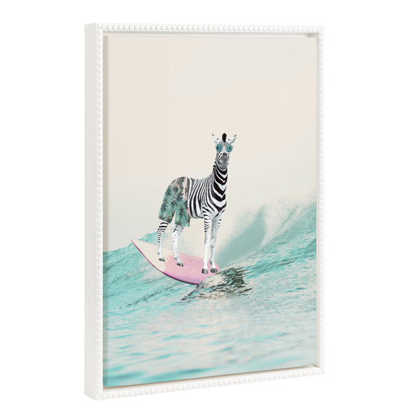 Kate & Laurel Sylvie Beaded Zebra Surfer Framed Canvas By July Art Prints