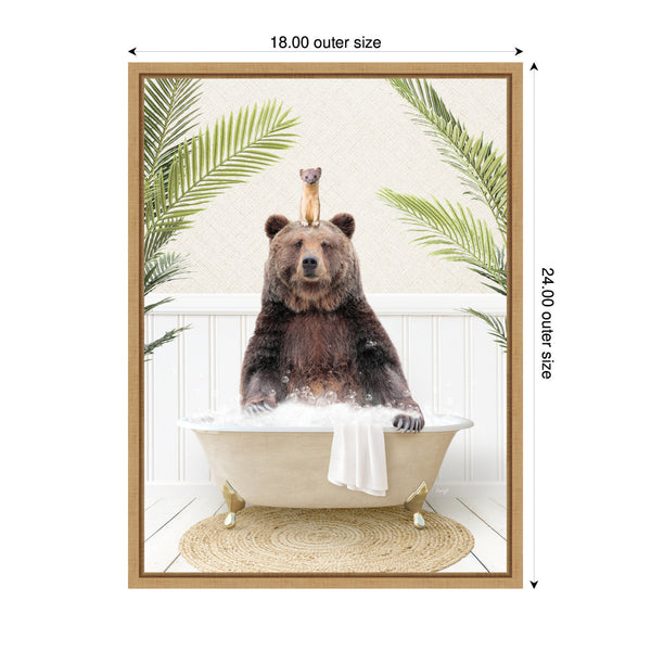 Kate & Laurel Sylvie Bear And Weasel In Palms Bathtub Framed Canvas By Amy Peterson