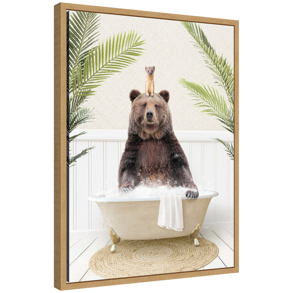 kate & laurel Sylvie Bear and Weasel in Palms Bathtub Framed Canvas by Amy Peterson