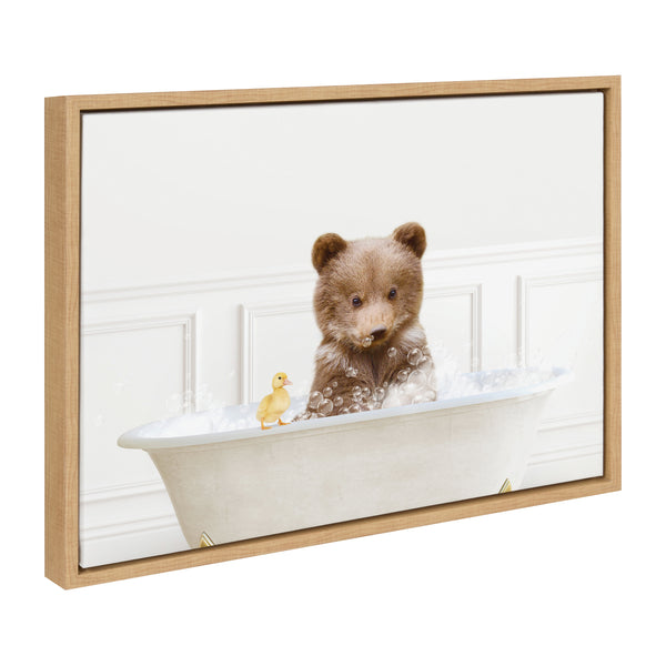 Kate & Laurel Sylvie Bear Cub In Bubble Bath Neutral Style Framed Canvas By Amy Peterson Art Studio