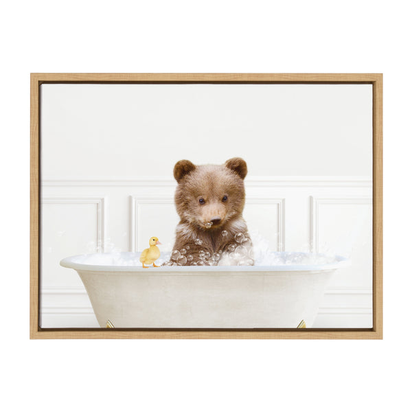 Kate & Laurel Sylvie Bear Cub In Bubble Bath Neutral Style Framed Canvas By Amy Peterson Art Studio