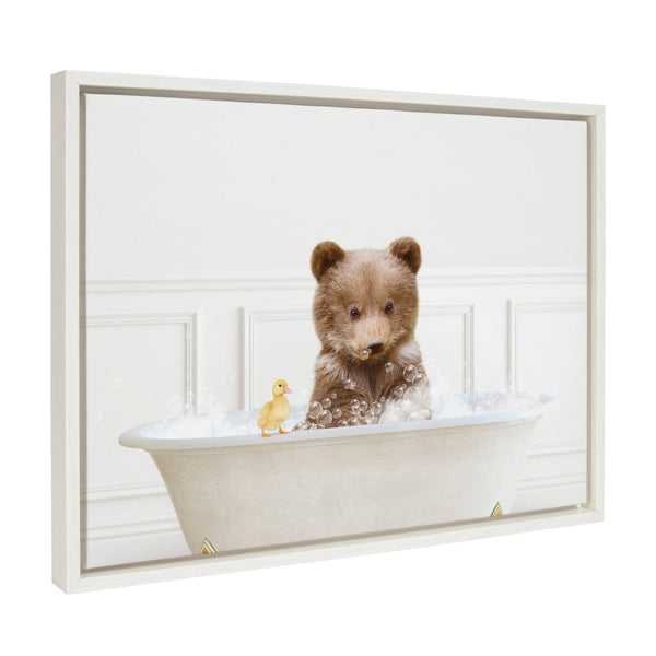 kate & laurel Sylvie Bear Cub In Bubble Bath Neutral Style Framed Canvas by Amy Peterson Art Studio