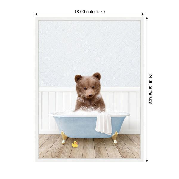 Kate & Laurel Sylvie Bear Cub In Cottage Blue Bathtub Framed Canvas By Amy Peterson