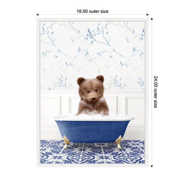 Kate & Laurel Sylvie Bear Cub In Eclectic Blue Bathtub Framed Canvas By Amy Peterson
