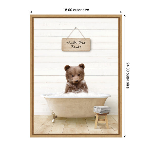 Kate & Laurel Sylvie Bear Cub In Modern Bathtub Wash Your Paws Framed Canvas By Amy Peterson