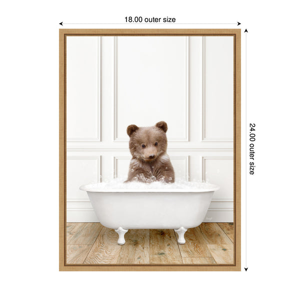 Kate & Laurel Sylvie Bear Cub In Traditional Vintage Bathtub Framed Canvas By Amy Peterson