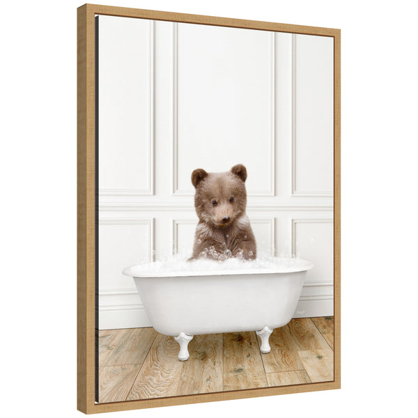 kate & laurel Sylvie Bear Cub in Traditional Vintage Bathtub Framed Canvas by Amy Peterson