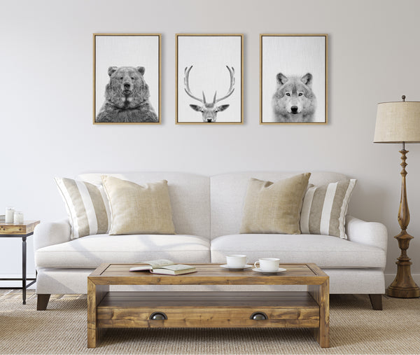 Kate & Laurel Sylvie Bear Deer And Wolf Framed Canvas Art Set By Simon Te Of Tai Prints