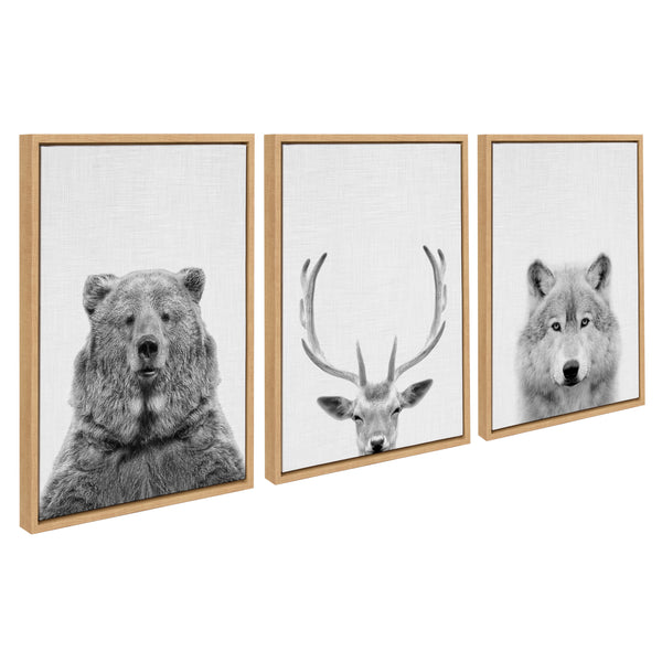kate & laurel Sylvie Bear Deer and Wolf Framed Canvas Art Set by Simon Te of Tai Prints