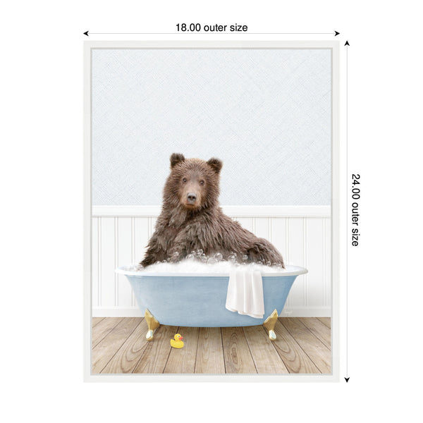 Kate & Laurel Sylvie Bear In Cottage Blue Bathtub Framed Canvas By Amy Peterson