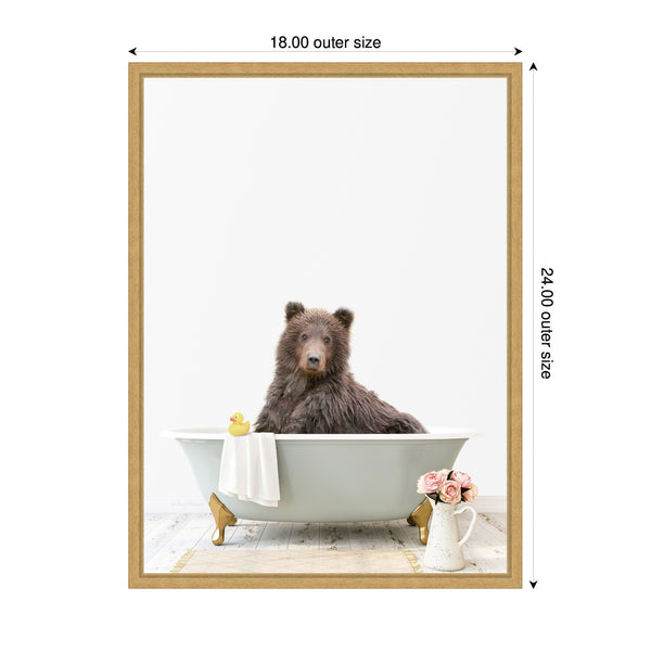 Kate & Laurel Sylvie Bear In Cottage Gray Bathtub Framed Canvas By Amy Peterson