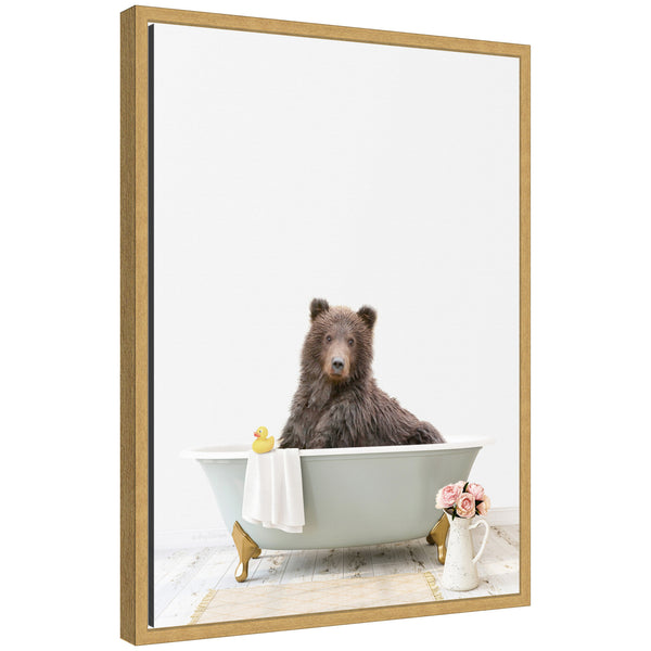 kate & laurel Sylvie Bear in Cottage Gray Bathtub Framed Canvas by Amy Peterson