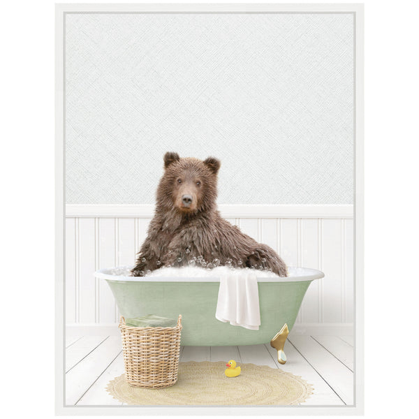 Kate & Laurel Sylvie Bear In Cottage Green Bath Framed Canvas By Amy Peterson