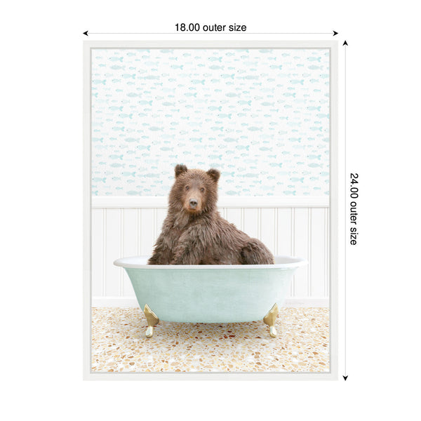 Kate & Laurel Sylvie Bear In Little Fish Bathtub Framed Canvas By Amy Peterson