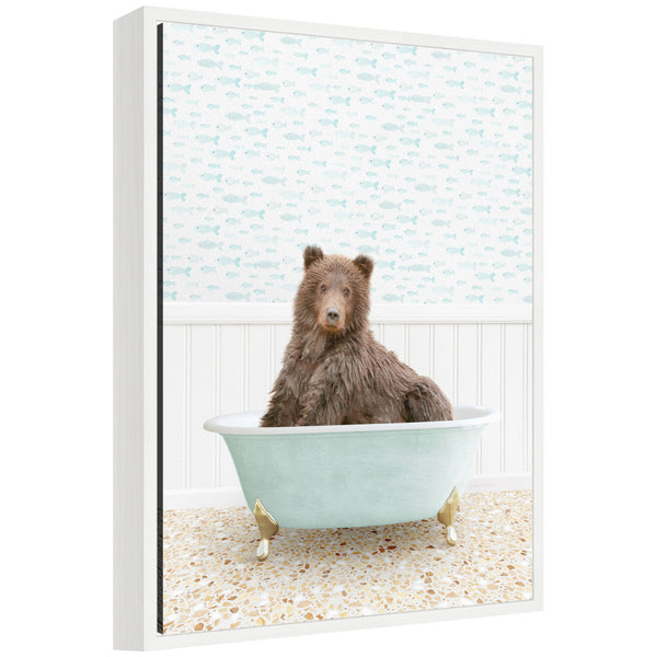 kate & laurel Sylvie Bear in Little Fish Bathtub Framed Canvas by Amy Peterson