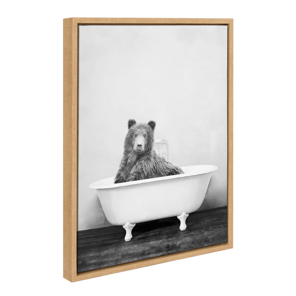 Kate & Laurel Sylvie Bear In The Tub Framed Canvas By Amy Peterson Art Studio