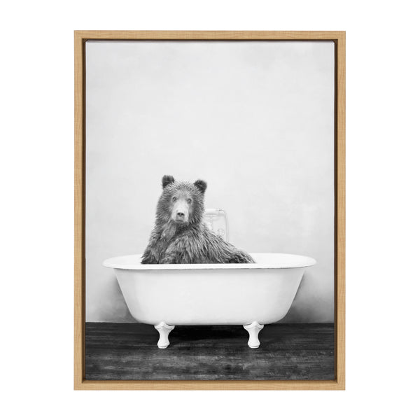 Kate & Laurel Sylvie Bear In The Tub Framed Canvas By Amy Peterson Art Studio