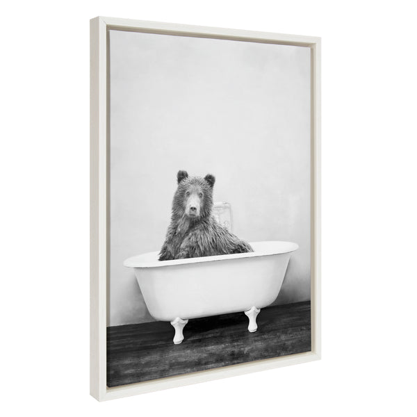 kate & laurel Sylvie Bear in the Tub Framed Canvas by Amy Peterson Art Studio