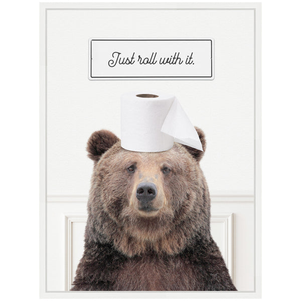 Kate & Laurel Sylvie Bear Just Roll With It Bathroom Framed Canvas By Amy Peterson
