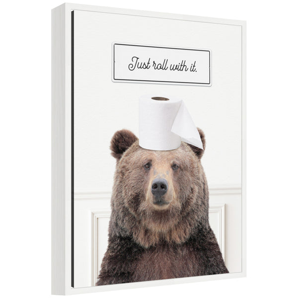 kate & laurel Sylvie Bear Just Roll with It Bathroom Framed Canvas by Amy Peterson