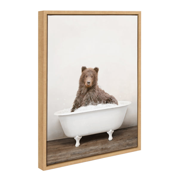kate & laurel Sylvie Bear Rustic Bubble Bath Framed Canvas by Amy Peterson Art Studio